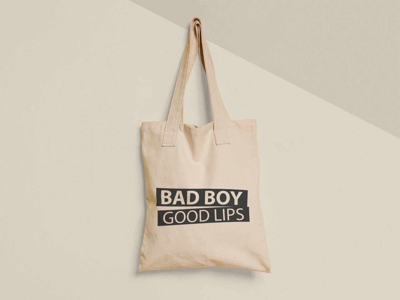 Эко-сумка шоппер с принтом "Bad boy good lips" 38х40 см Бежевый (ПН425-Т)