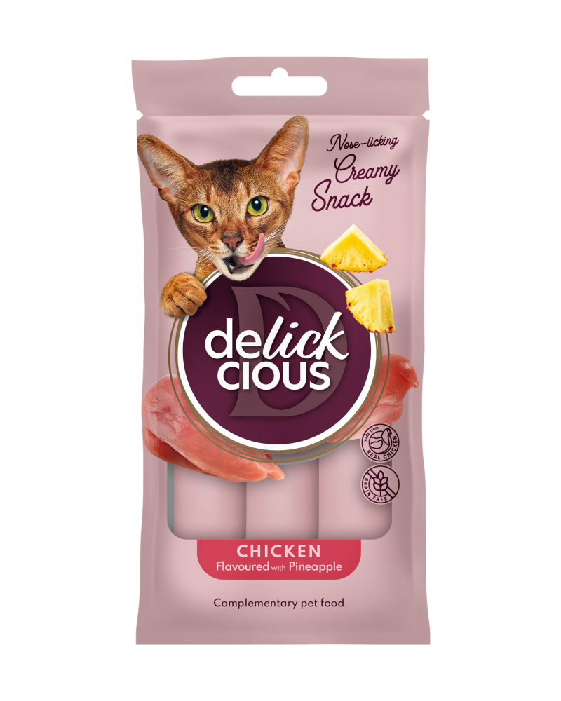 Ласощі для котів DELICKCIOUS Курка з додаванням ананасу 4х15 г
