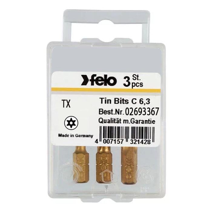 Набор бит Felo 25 мм TX10/TX15/TX20 TIN 1/4" С6,3 Вox 3 шт. 02693367 (14470)