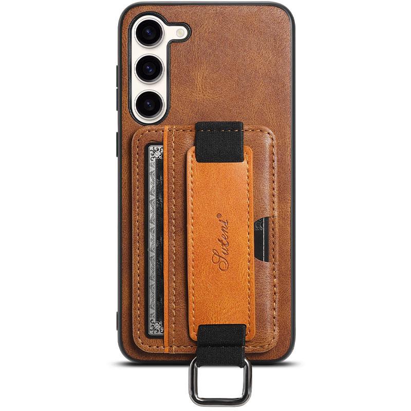 Противоударный кожаный чехол Wallet case and straps для Samsung Galaxy S24 Коричневый / Brown