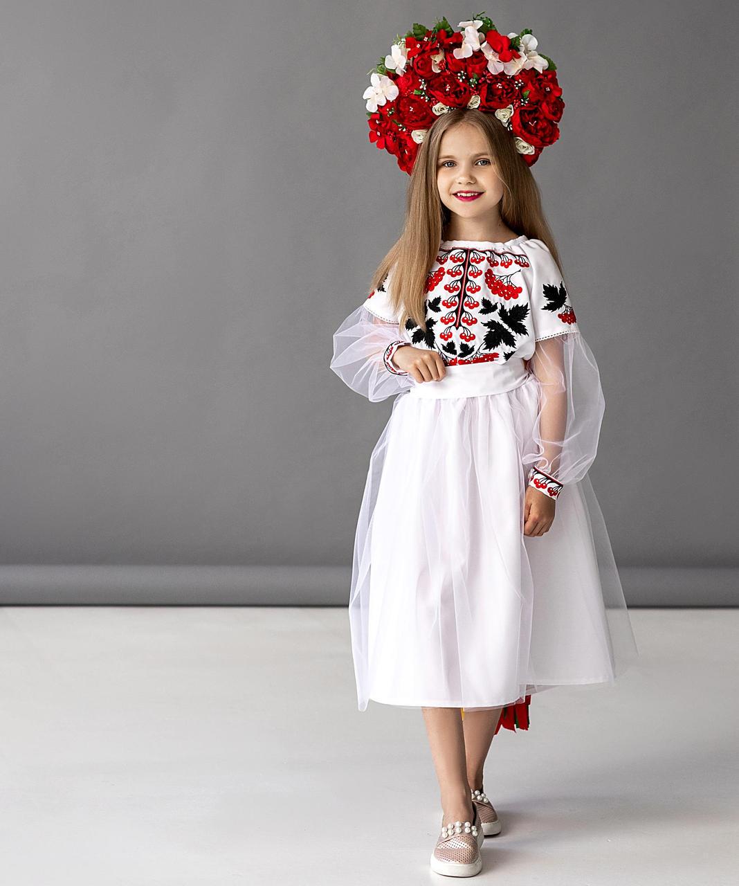 Платье вышиванка для девочек Калина 134 см Белый