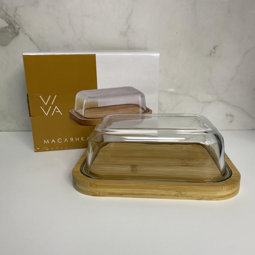 Масленка стеклянная Viva Bamboo LB-640 на бамбуковой подставке 18,5х14х7 см