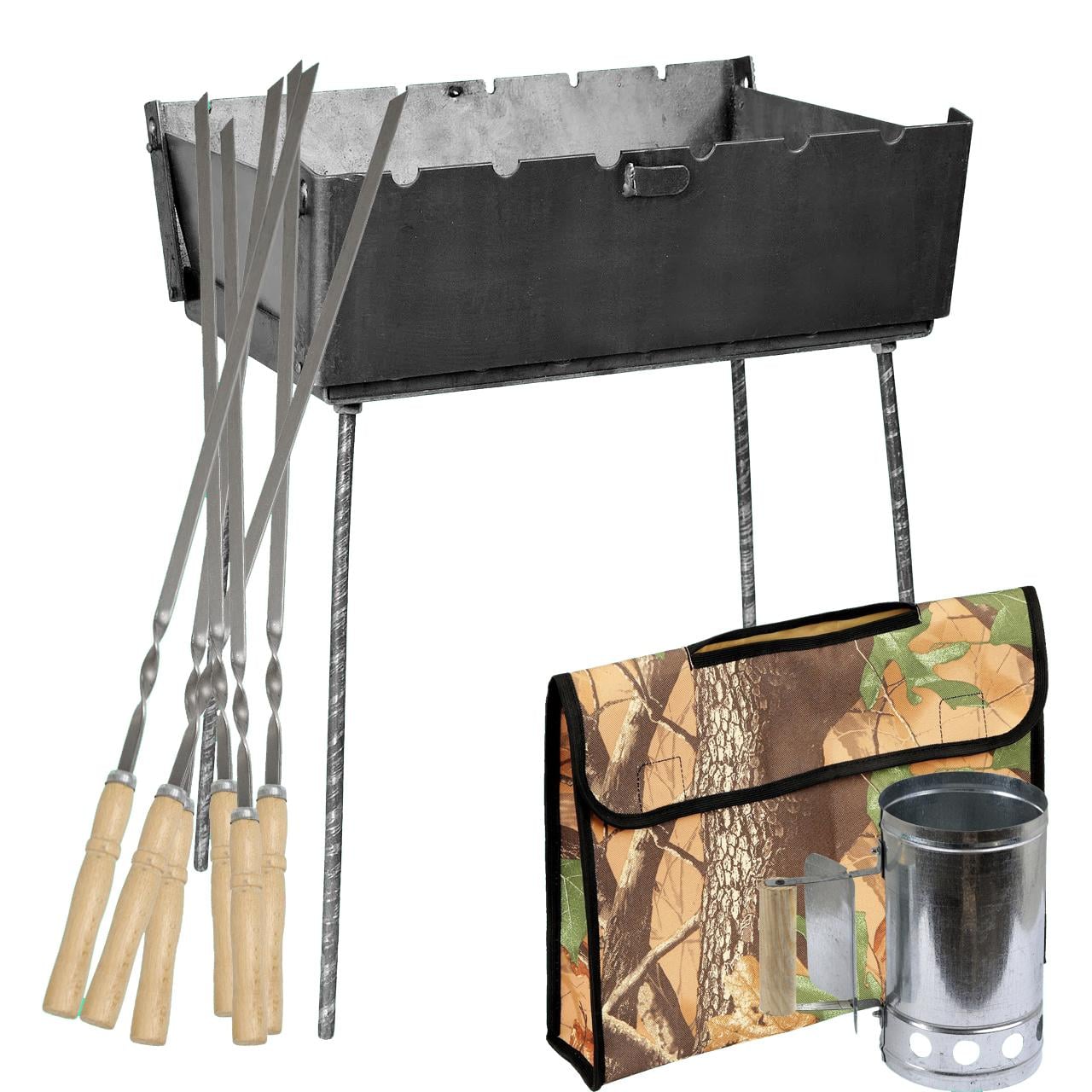 Мангал-чемодан 3 мм 410х300х140 мм с чехлом/стартером/шампурами 6 шт.