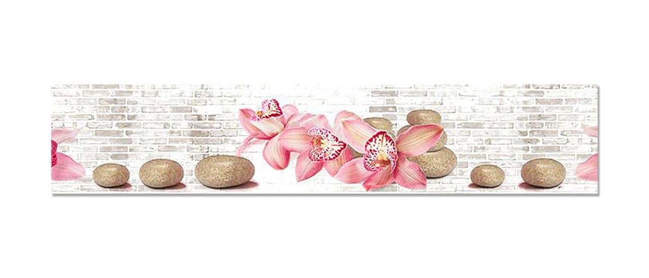 Кухонный фартук Бежевые камни и орхидеи из самоклеющейся виниловой пленки 60х300 см Бежевый