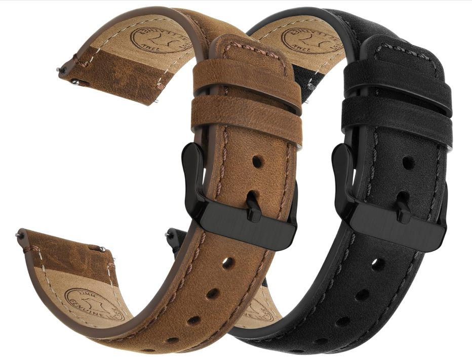 Ремешки для часов Fullmosa из натуральной кожи Quick Release 20 мм 2 шт. Черный/коричневый (2950108634)