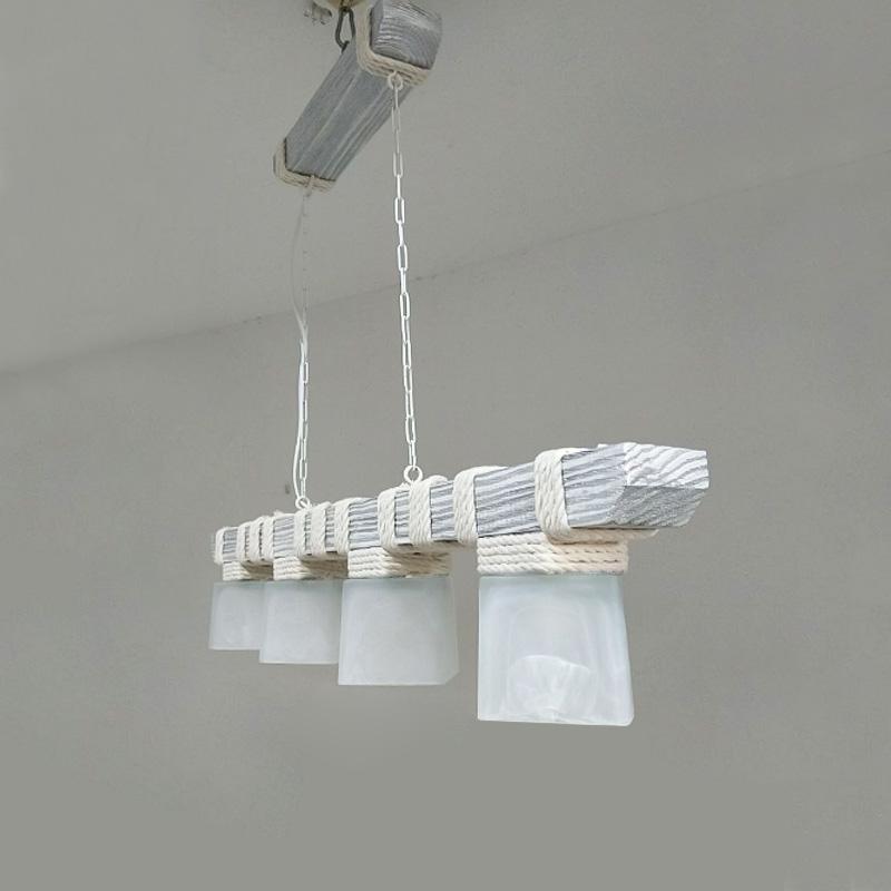 Люстра подвесная деревянная Light House SRS-16185/4 на четыре лампы Белое серебро