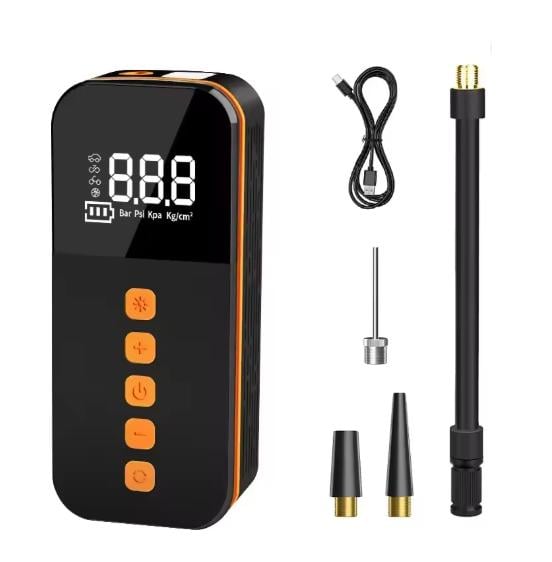 Насос автомобильный аккумуляторный Air SCK619-4 80W PowerBank Type-C с фонариком и переходниками