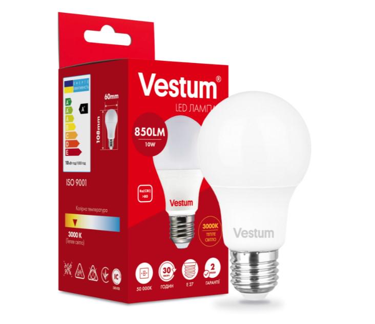 Светодиодная лампа Vestum A60 10W 3000K 220V E27 (1-VS-1106)
