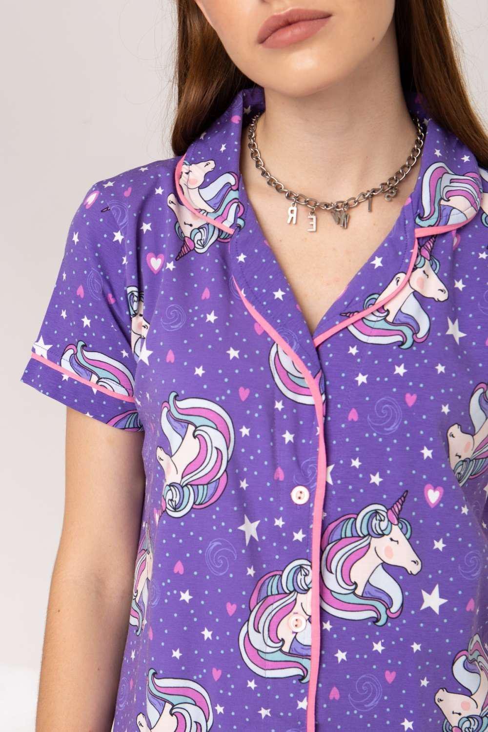 Пижама женская с брюками Единороги M Фиолетовый (96320) - фото 3 Пижама женская с брюками Единороги M Фиолетовый (96320) - фото 3