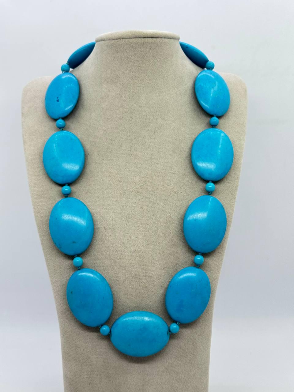 Бусы из бирюзы 40x30 мм 54 см Голубой (12719)