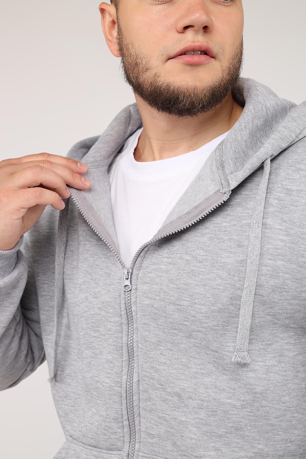 Толстовка на молнии мужская ЦБ-00279992 р. 52 Светло-серый (SKT001074176) - фото 5