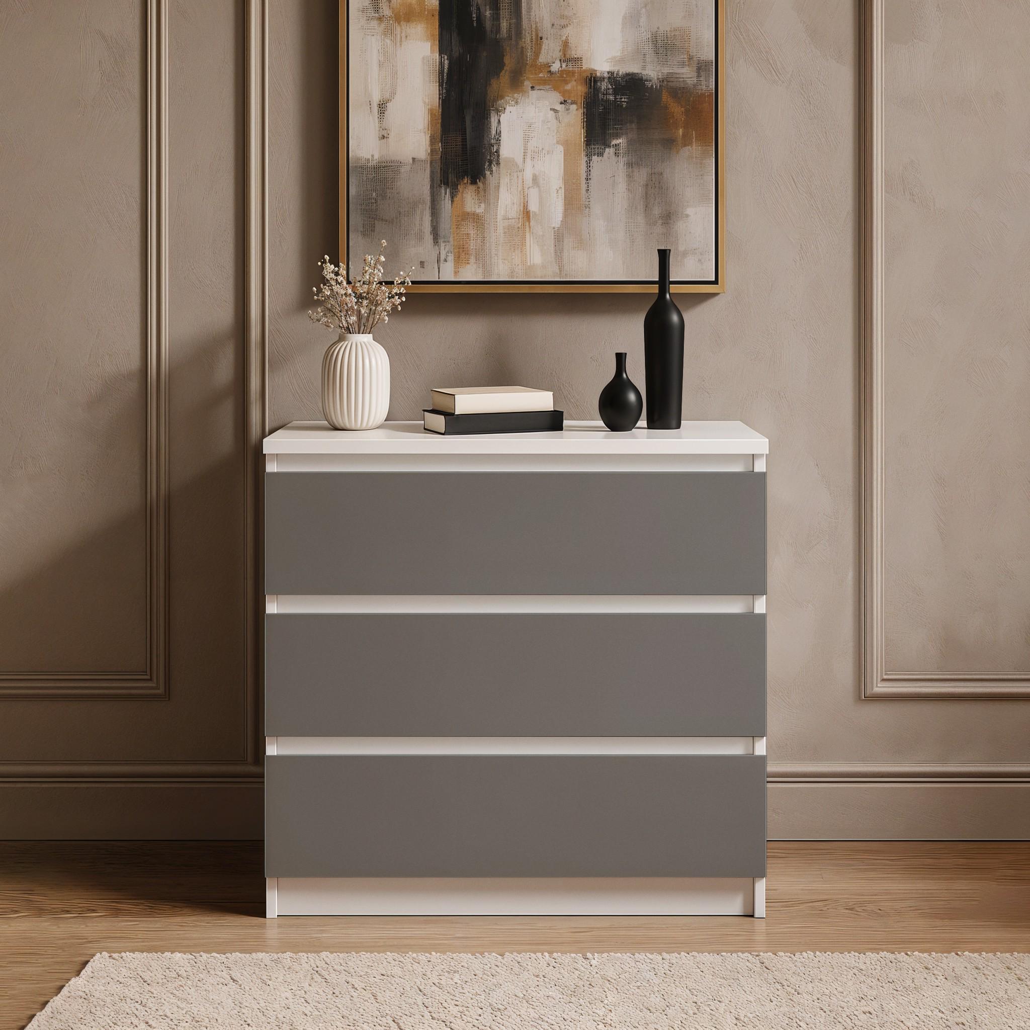 Комод на 3 ящика без ручек FT-214 800х400х755 мм Белый/Антрацит - фото 1