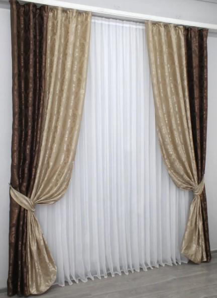 Штори в вітальню 1,5х2,7 м 2 шт. Венге/Бежевий (014дк/531-530ш) - фото 4 Штори в вітальню 1,5х2,7 м 2 шт. Венге/Бежевий (014дк/531-530ш) - фото 4