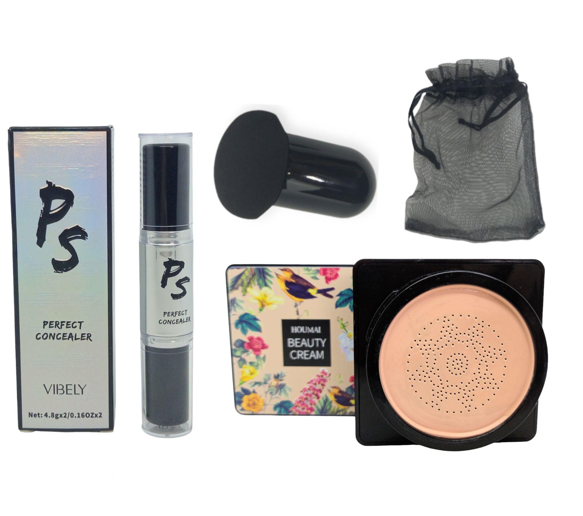 Комплект тональный крем-кушон Houmai Beauty Cream беж и скульптор Vibely натуральный финиш увлажняющий