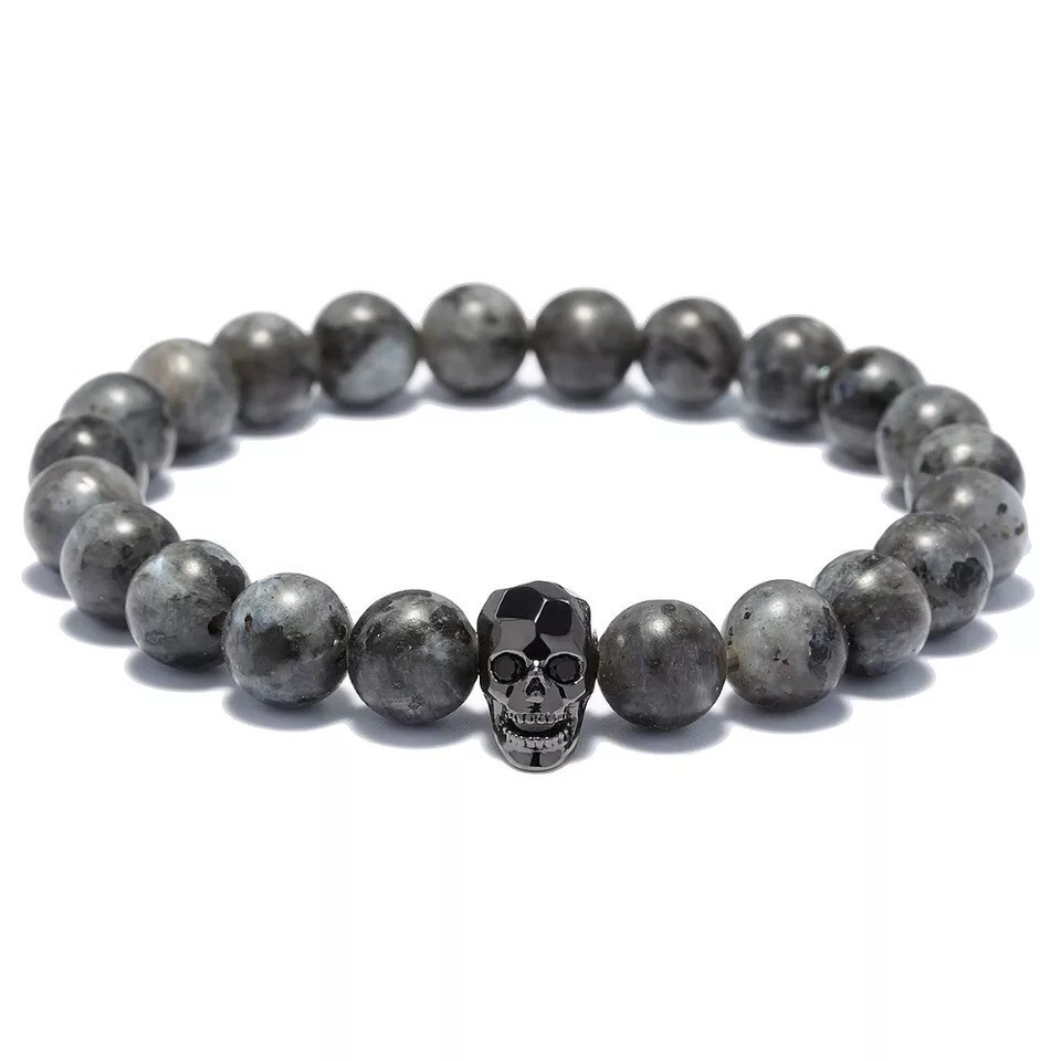 Браслет із лабрадориту з черепом р. 23 (14012)