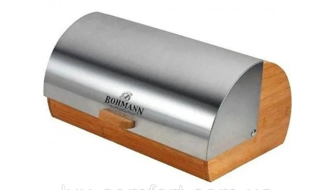 Хлебница Bohmann из нержавеющей стали и дерева с откидной крышкой 40x26x20 см (7256)