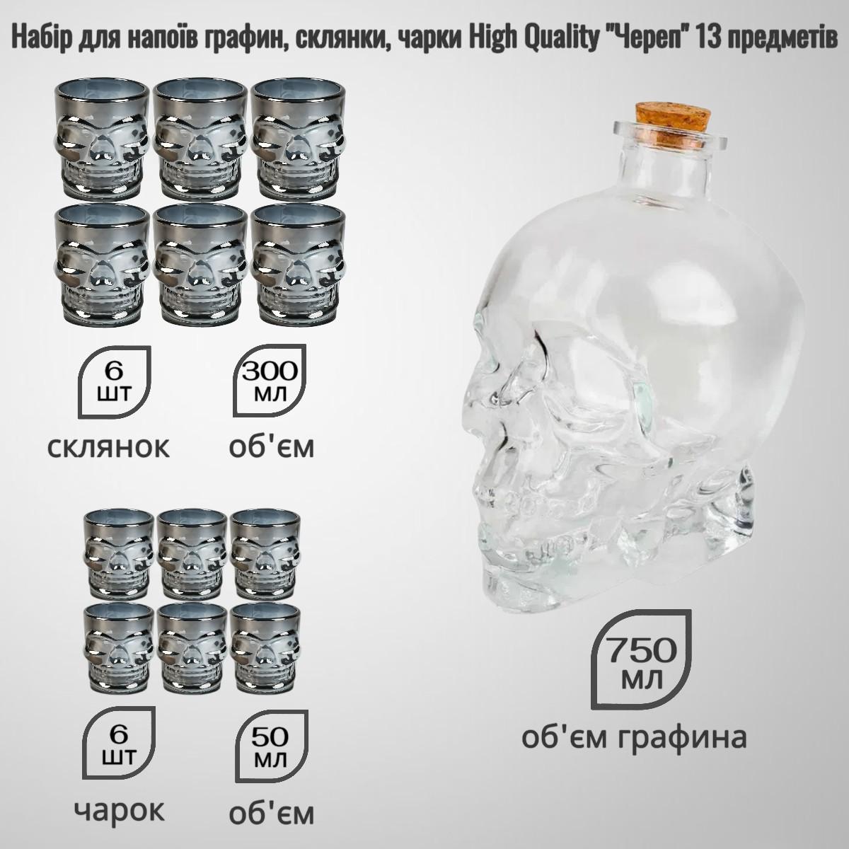 Набор для напитков графин стаканы рюмки High Quality Череп 13 предметов Grey - фото 2 Набор для напитков графин стаканы рюмки High Quality Череп 13 предметов Grey - фото 2