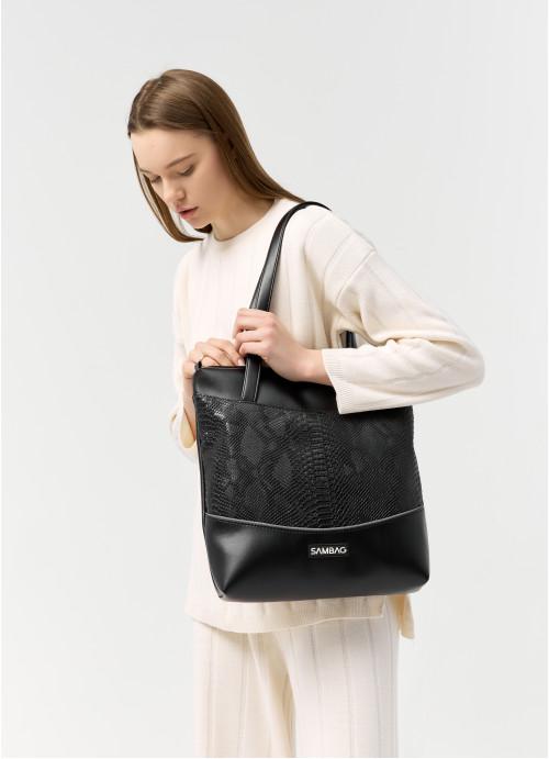 Жіноча сумка-шоппер Sambag з принтом крокодила Чорний (976034730)
