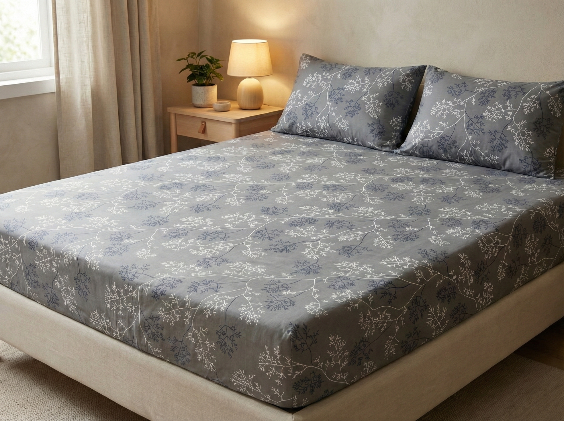 Простынь на резинке Branch A 90х200 см и две наволочки 50х70 см бязь (G-3101A/pn90)