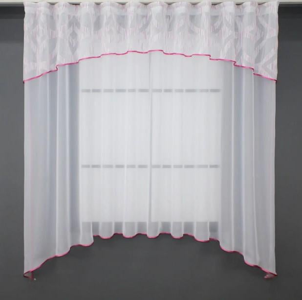 Тюль арка на кухню 280х170 см Белый/Розовый (036к)