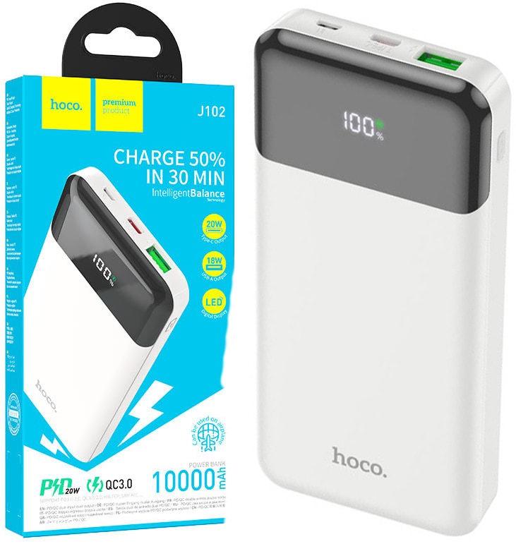 Аккумулятор внешний Hoco J102 QC3.0 PD 20W 10000 mAh White (37458)