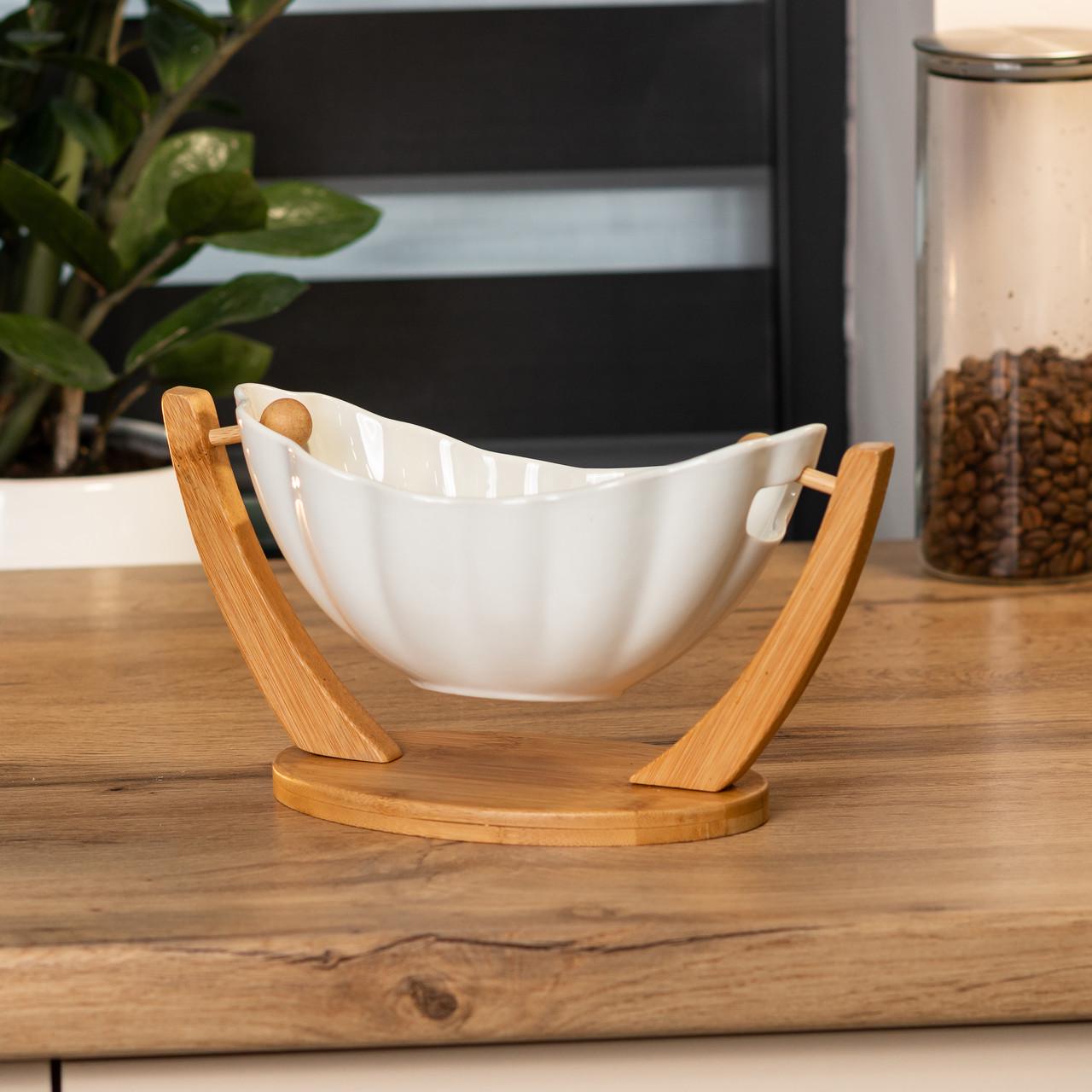 Фруктовница керамическая на бамбуковой подставке 33х14х16 см (HP1238) - фото 3 Фруктовница керамическая на бамбуковой подставке 33х14х16 см (HP1238) - фото 3