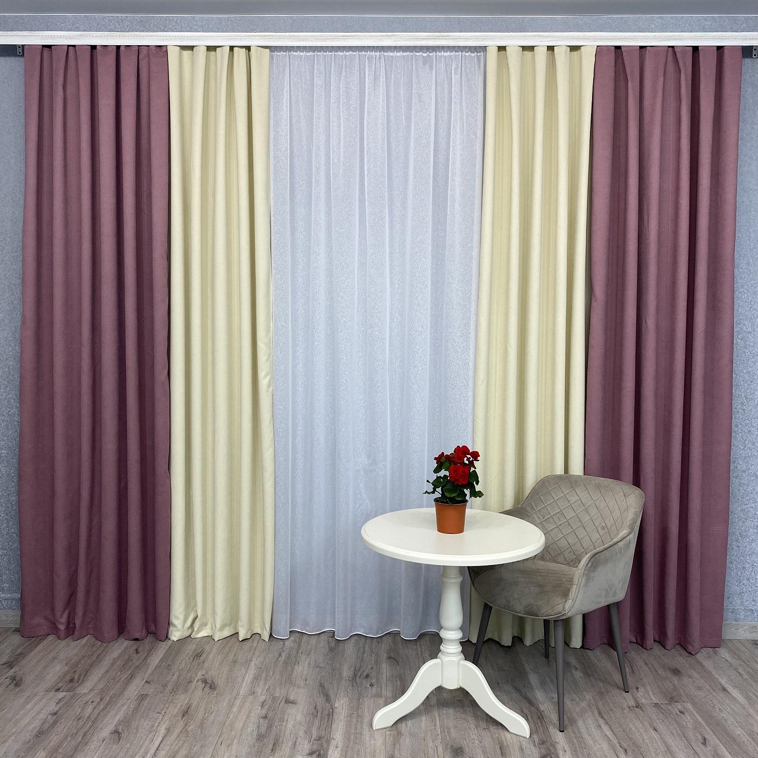 Шторы микровелюр TG Home Дуэт №450 1,50х2,70 м Пудровый/Кремовый (450-212/250)