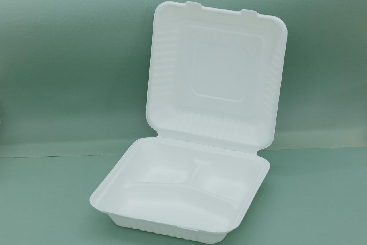 Одноразовый контейнер с 3 отделениями 23х23х7,8 см 100 шт. - фото 2 Одноразовый контейнер с 3 отделениями 23х23х7,8 см 100 шт. - фото 2