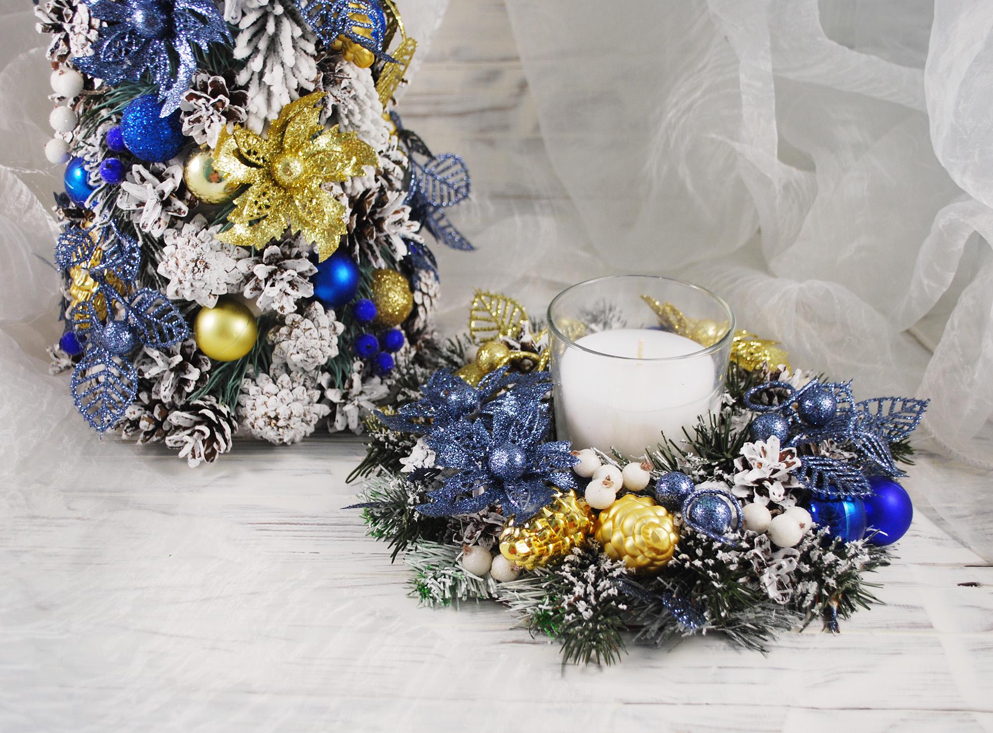 Набор новогодняя елка и подсвечник Синий/Золотой/Белый (4938587) - фото 4