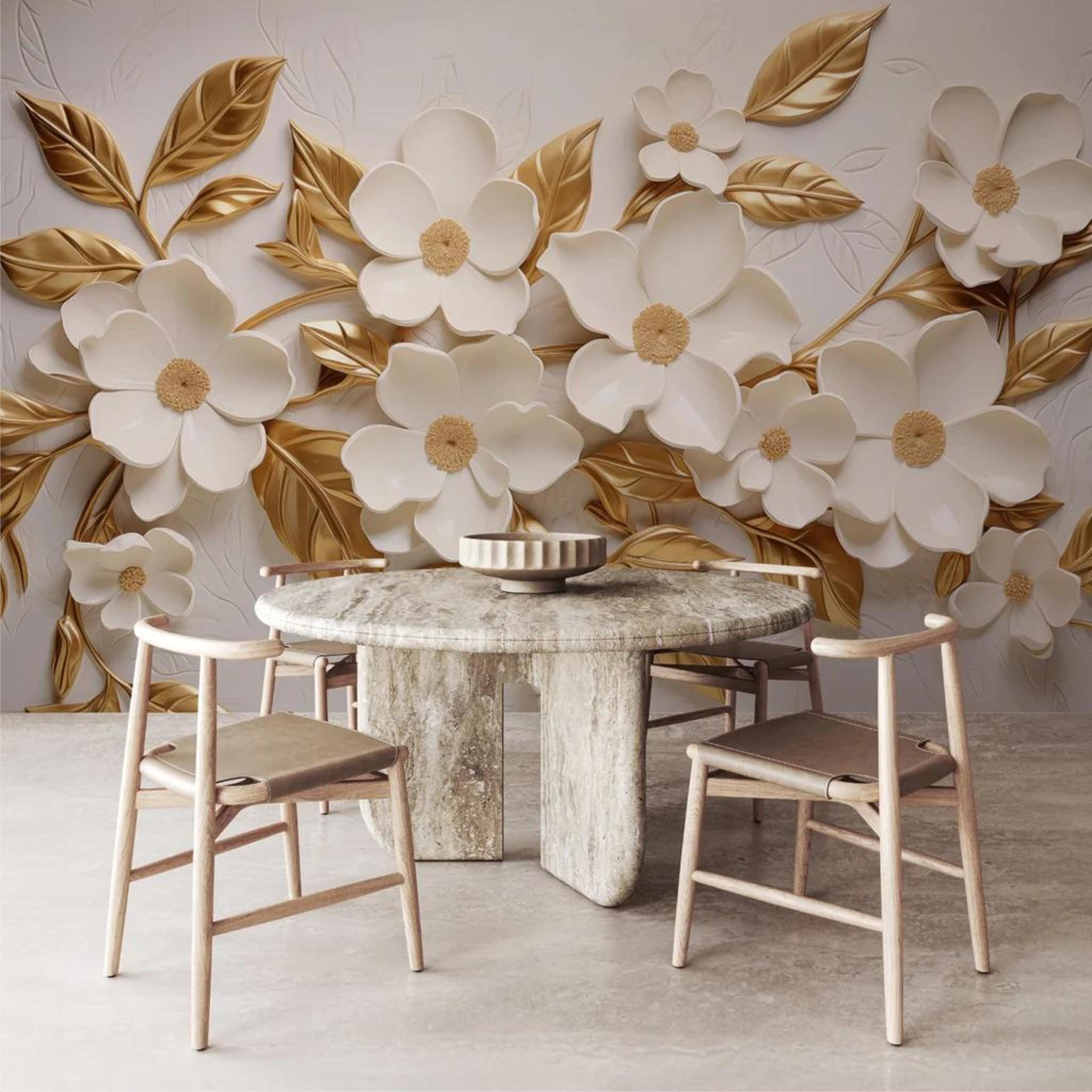 Фотообои Элегантный цветочный декор Золотой (000180)