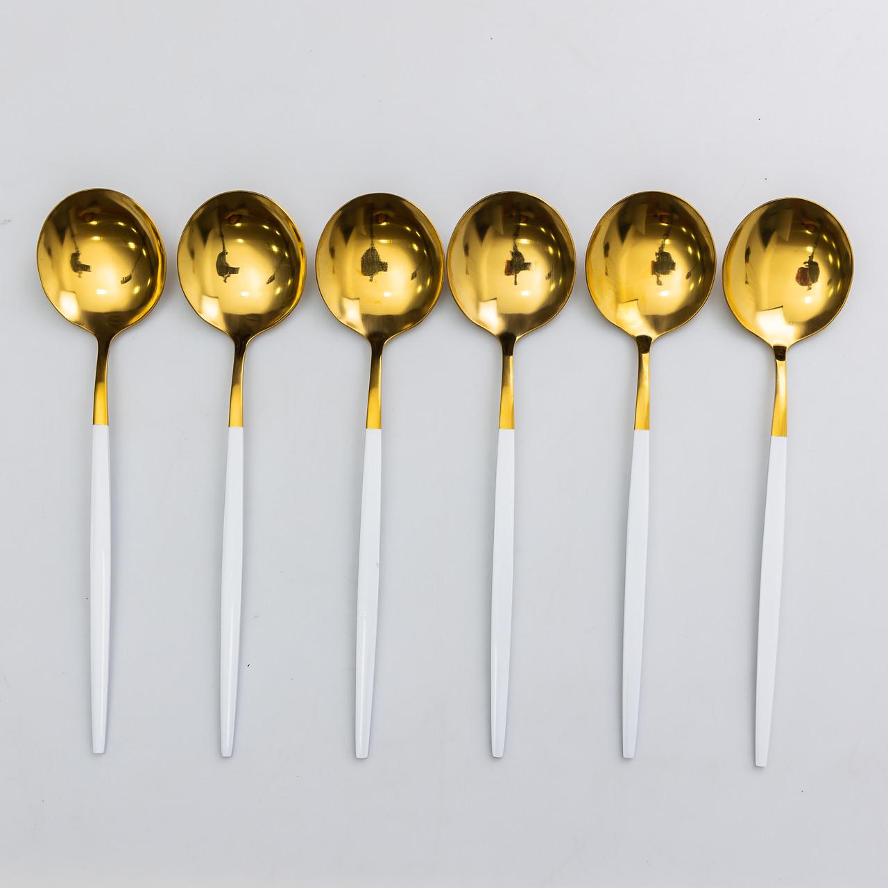 Набор чайных ложек из нержавеющей стали 12,9 см 6 шт. Белый/Золотойй (6532) - фото 6 Набор чайных ложек из нержавеющей стали 12,9 см 6 шт. Белый/Золотойй (6532) - фото 6