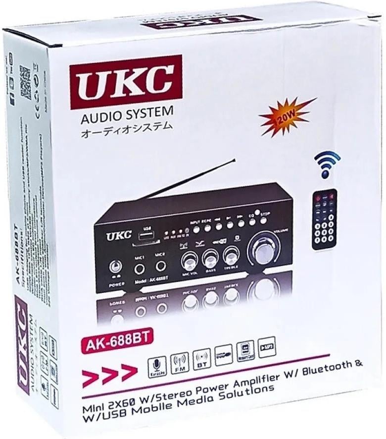 Усилитель звука UKC AK-688BT Bluetooth/FM/SD/USB Караоке 2-канальный 2x30W Black (3_05437) - фото 6