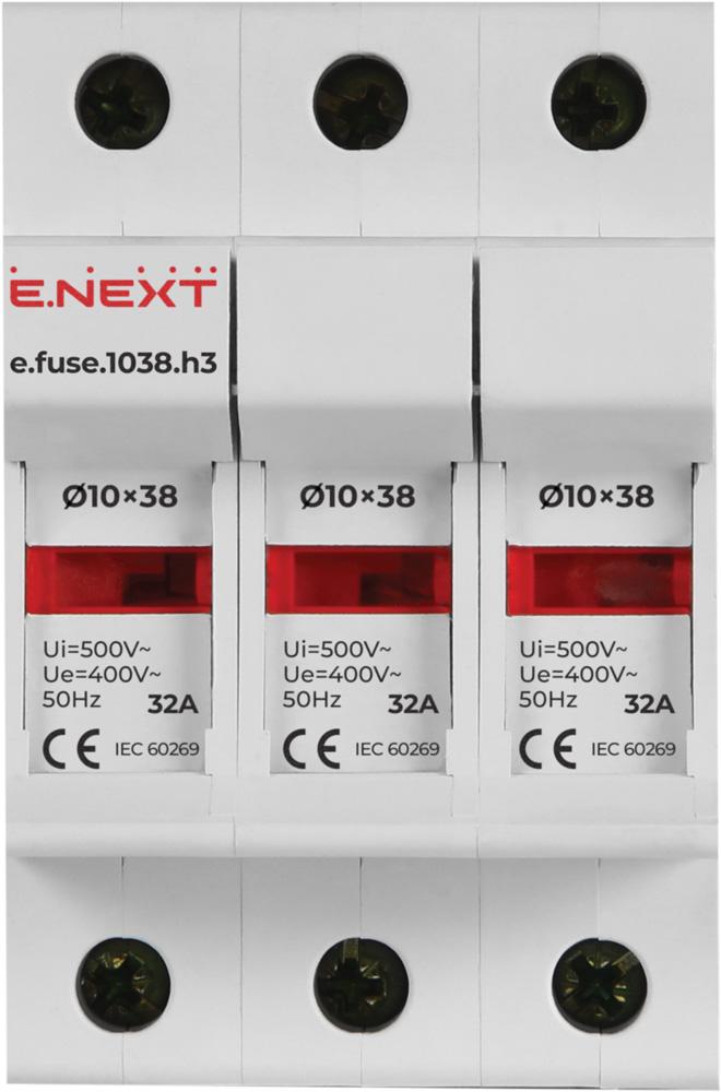 Держатель предохранителя E.NEXT e.fuse.1038.h3 3Р 32А 10х38 мм (i0300003) - фото 2