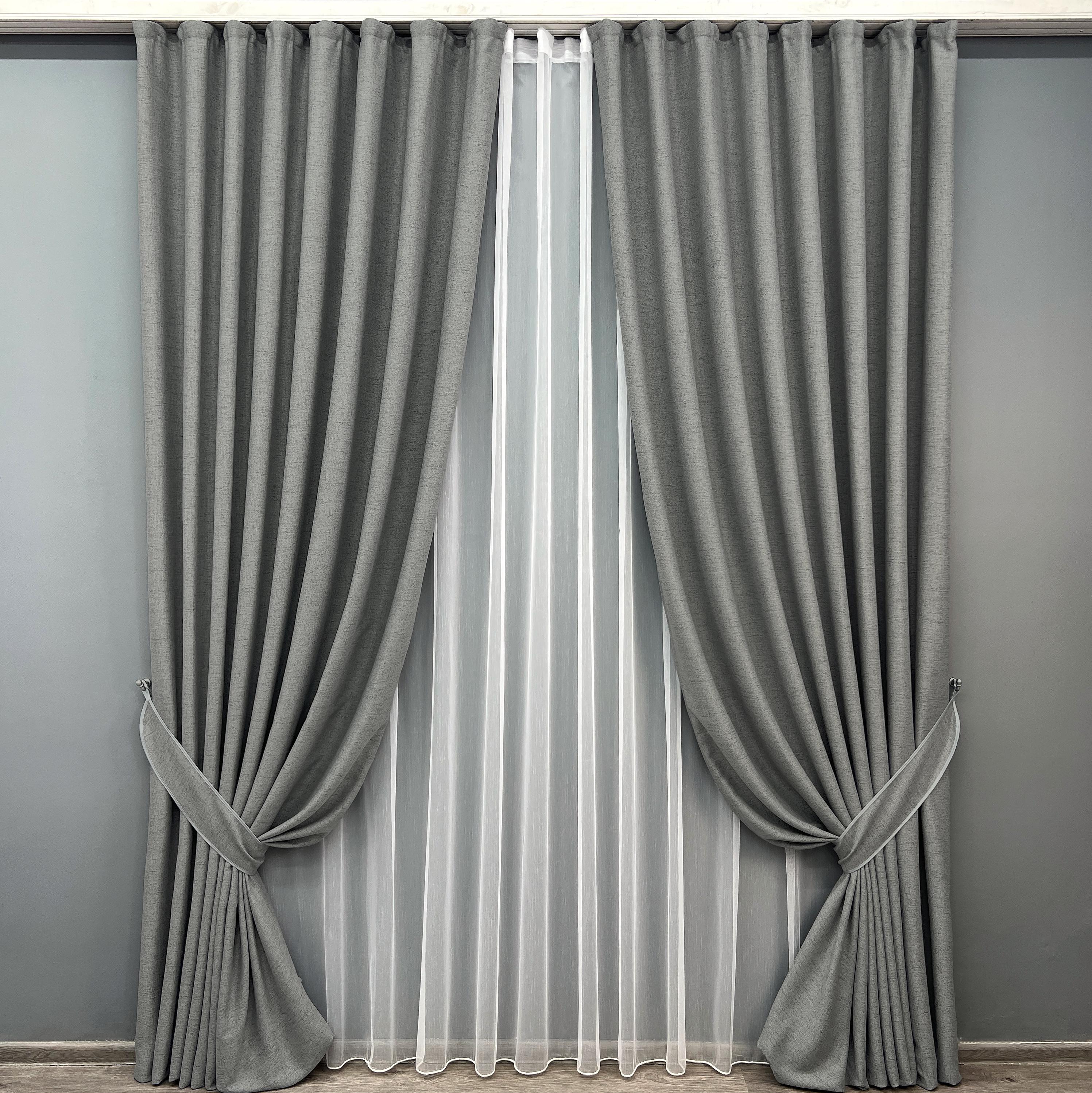 Комплект готовых штор VR-Textil TWEED_V однотонный №1918ш 150х290 см 2 шт. Серый (33-0986)