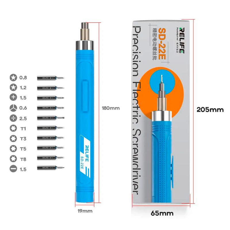 Отвертка аккумуляторная Relife SD-22E 350 mAh прецизионная реверс/Type-C/набор бит 10 шт. Blue (2000996203377) - фото 10