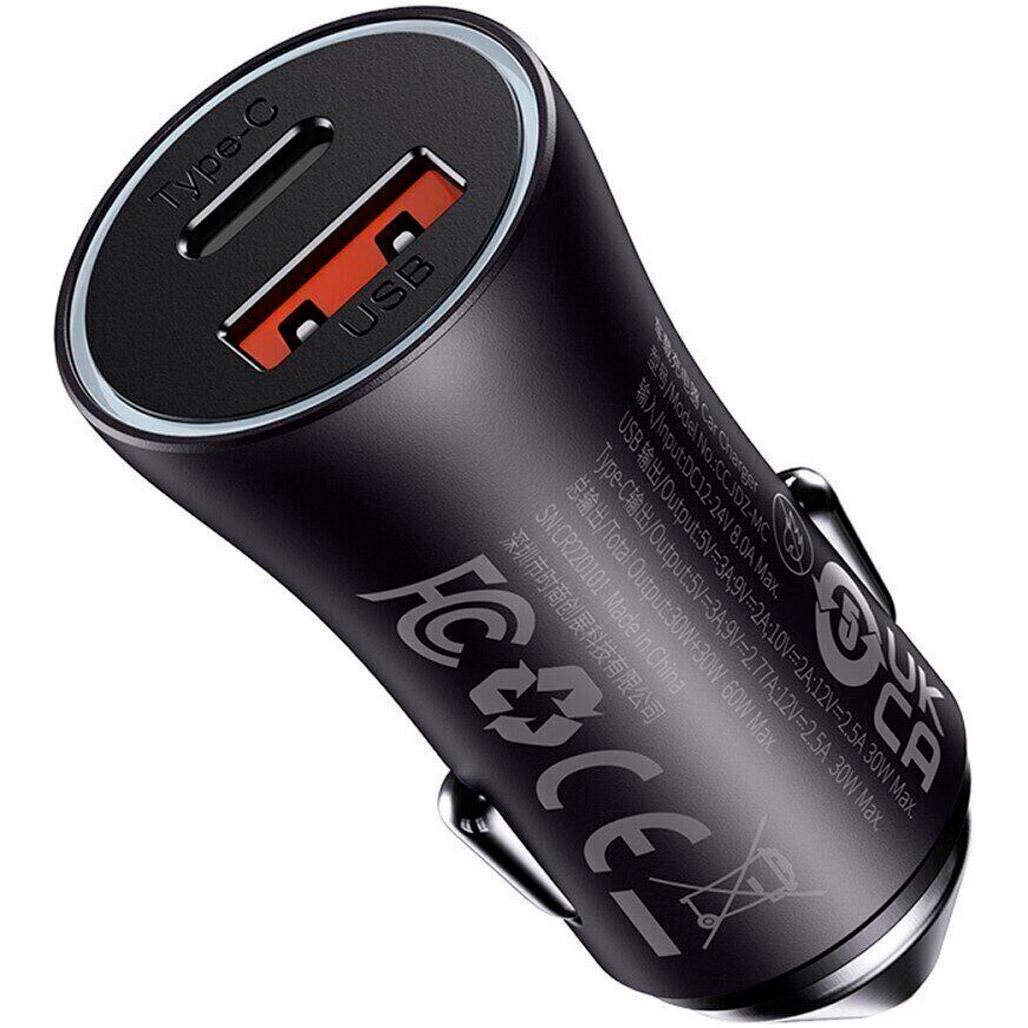 Автомобильное зарядное устройство Baseus Golden Contactor Max Dual Fast Charger Car Charger U+C 60W Dark Gray (CGJM000113)