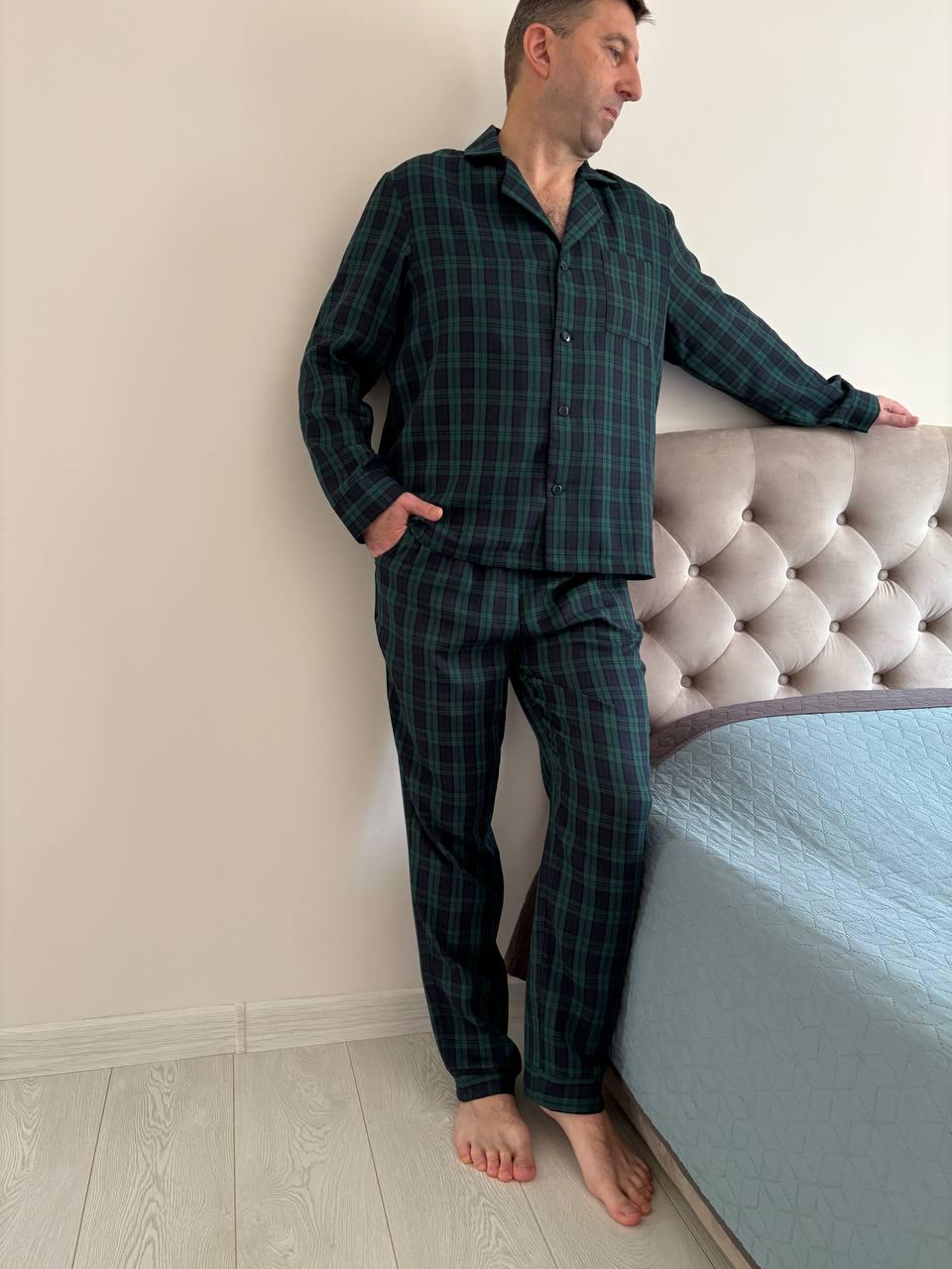 Пижамный комплект COSY Бруклин с фланели брюки/рубашка XL клетка Зелено-синий (F231P) - фото 6