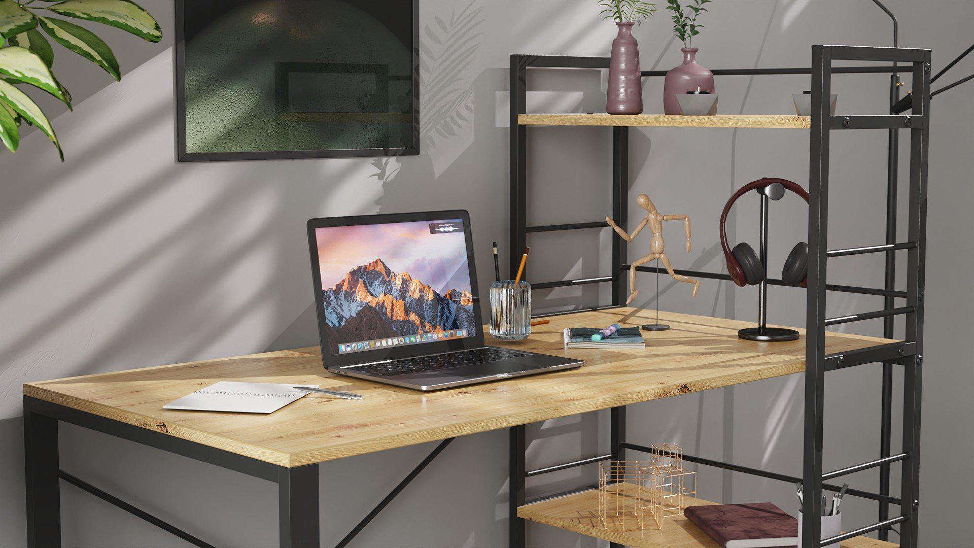 Письменный стол Ferrum-decor Konekt с этажеркой металл/ДСП 16 мм Черный/Дуб Артизан (FRD-104221) - фото 5