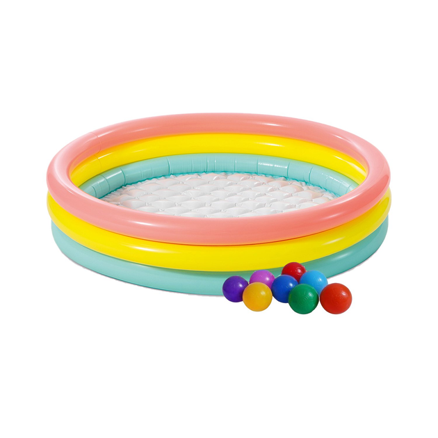 Бассейн надувной детский Радуга виниловый круглый с надувным дном и шариками 131 л 114х25 см Разноцветный (21-9-57412.1)