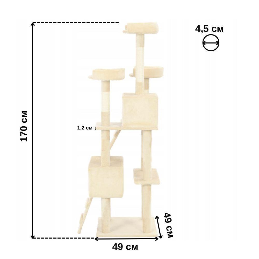 Игровой комплекс-когтеточка Bonro B-35 для котов 49x49x170 см Бежевый (21-76-42400598) - фото 6