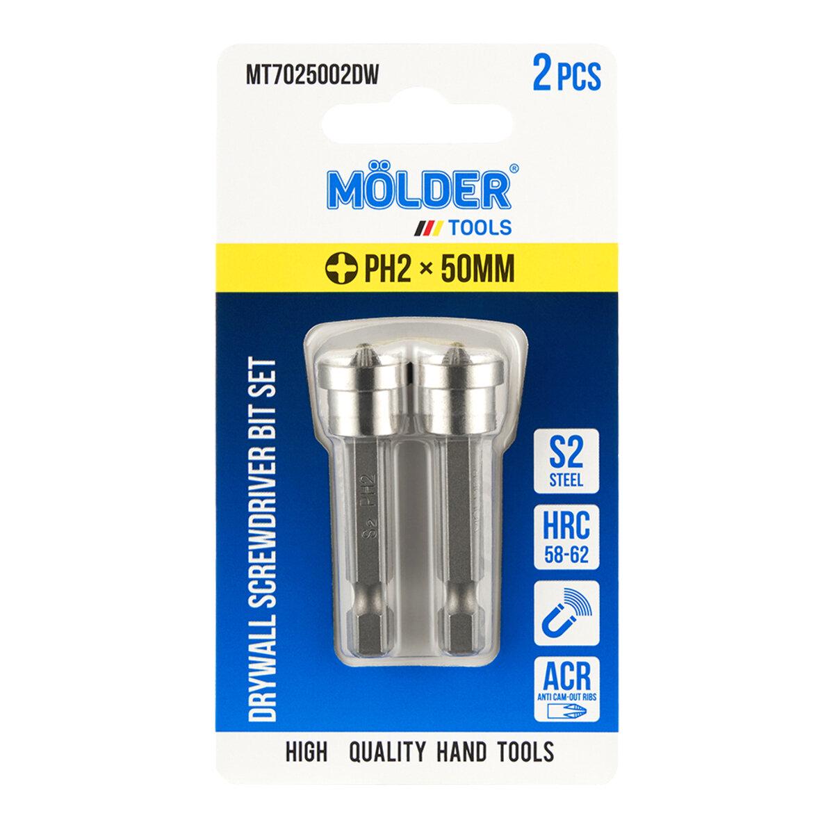 Набор бит Molder с ограничителем для гипсокартона PH2x50 мм 2 шт. Набор бит Molder с ограничителем для гипсокартона PH2x50 мм 2 шт.
