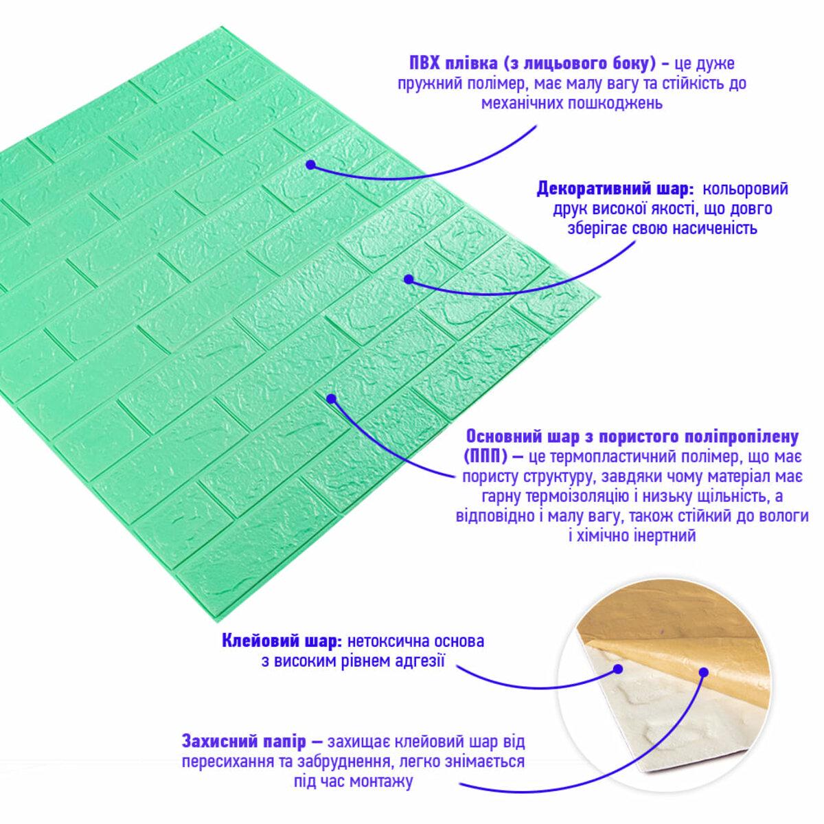 3D-панель самоклеящаяся под кирпич 77x70 см x 3 мм Мятный - фото 4