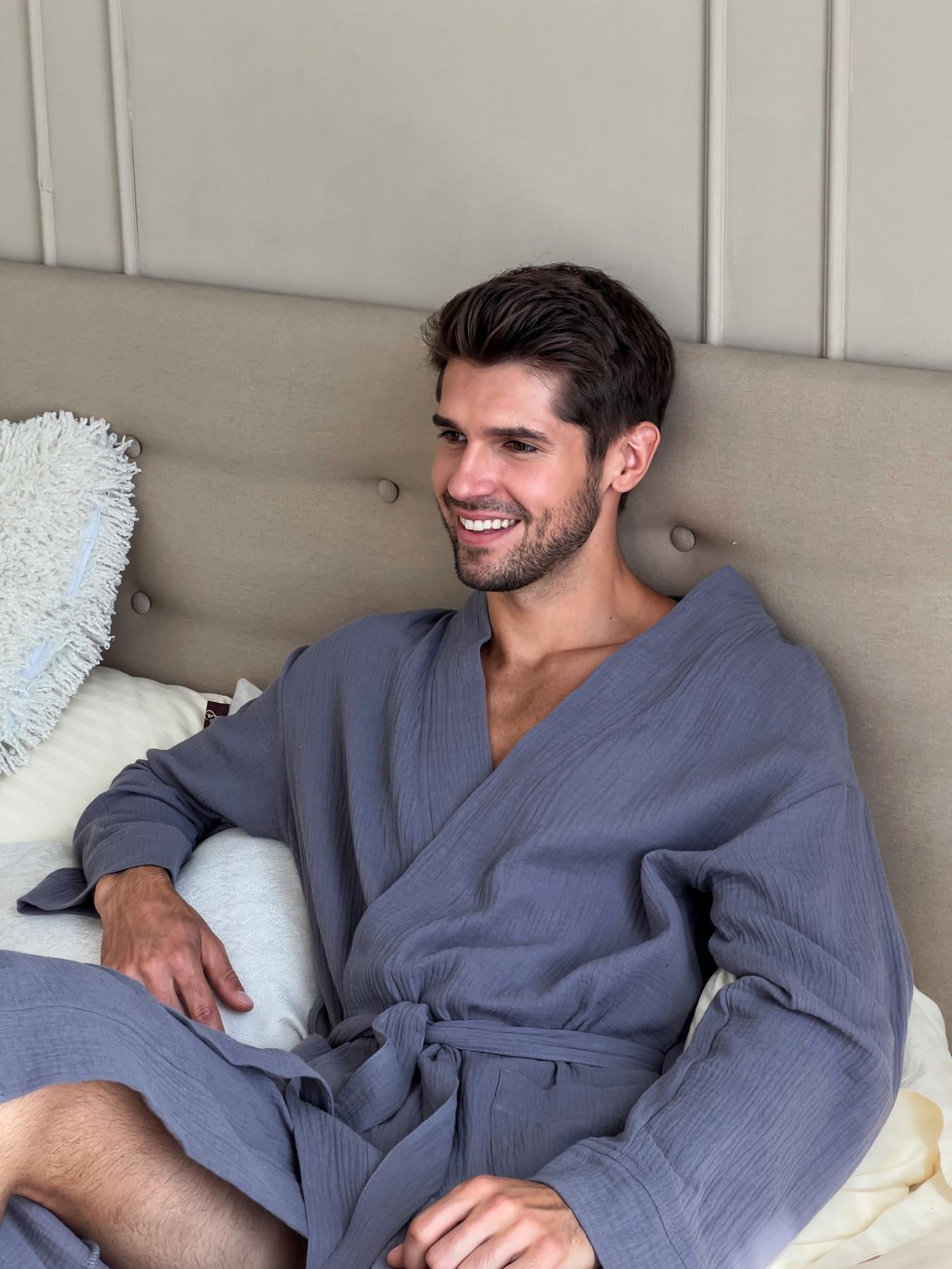 Халат летний мужской COSY Estet из муслина S Темно-серый (M50) - фото 6 Халат летний мужской COSY Estet из муслина S Темно-серый (M50) - фото 6