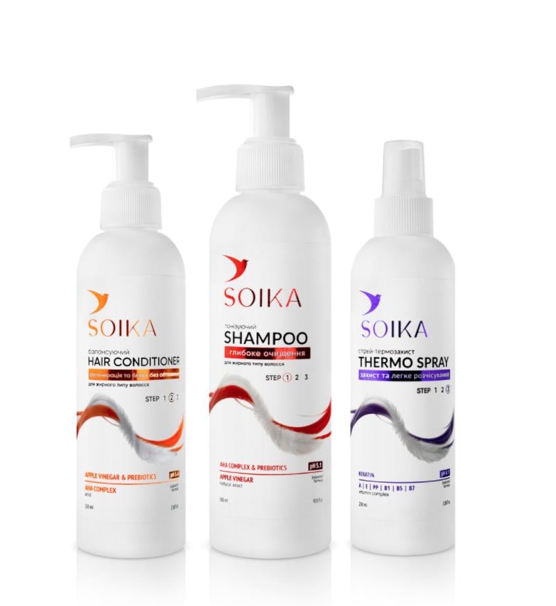 Набір Soika Глибоке очищення для жирного волосся шампунь 300 мл/кондиціонер 200 мл/спрей термозахист 200 мл Набір Soika Глибоке очищення для жирного волосся шампунь 300 мл/кондиціонер 200 мл/спрей термозахист 200 мл