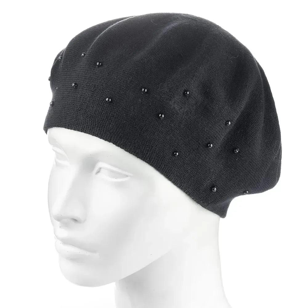 Берет женский двойной ZOLLY ZH259 с бусинами универсальный Черный (286958)