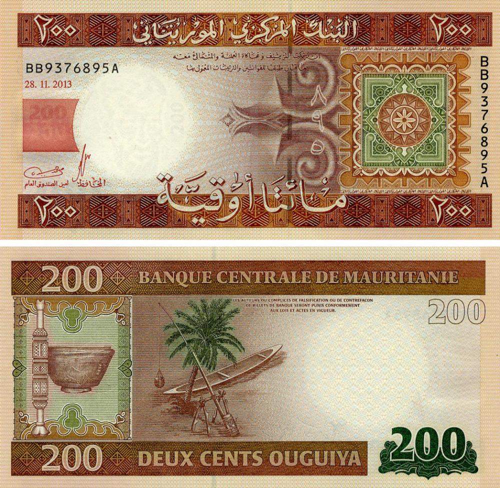 Коллекционная банкнота Мавритания 200 угий 2013 UNC (P17)