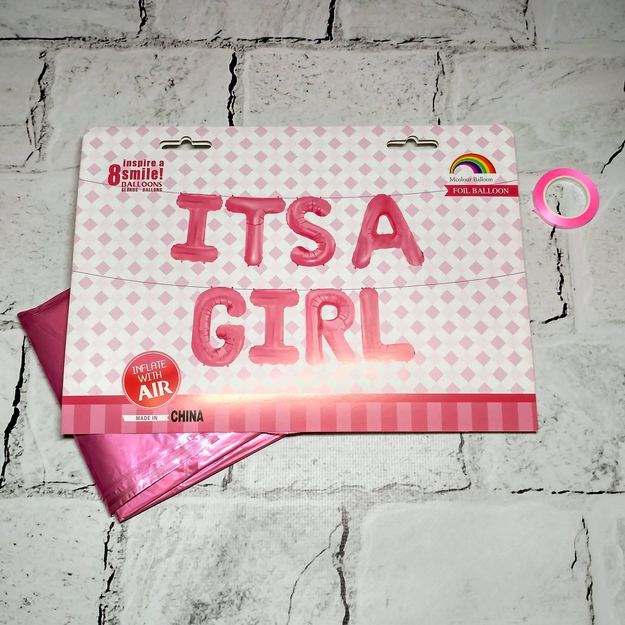 Воздушные шарики фольгированные Буквы на выписку "Its a girl" Розовый (5-60191)