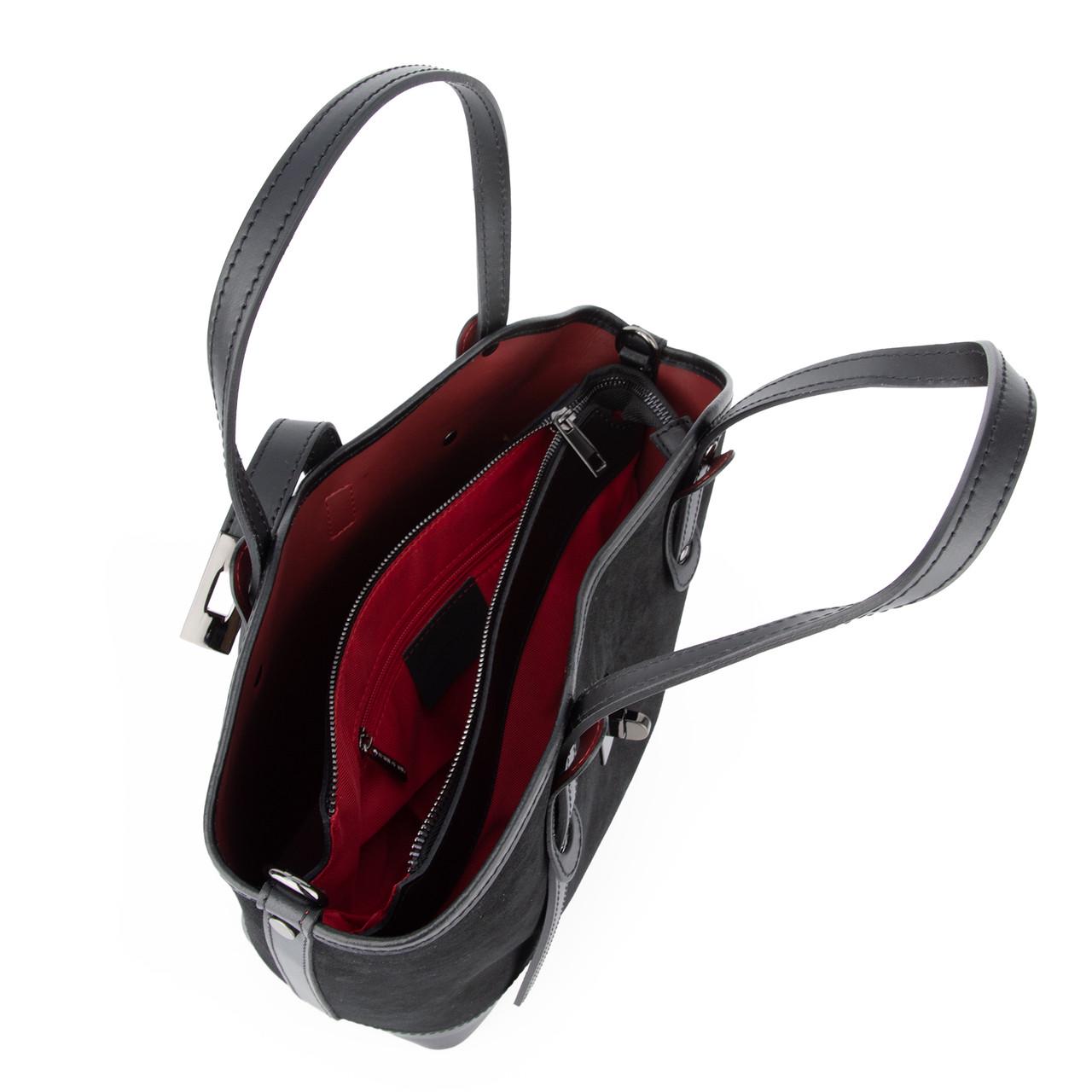 Сумка жіноча замшева Virginia Conti 04054 з червоною підкладкою Чорний (2765053115) - фото 5