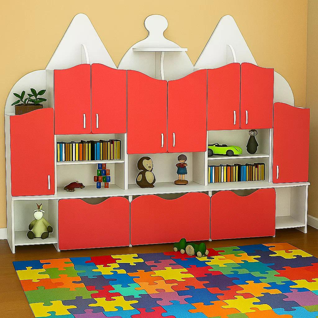 Стенка для детских игрушек Домик DS-1004 2600x420x1900 мм Красный