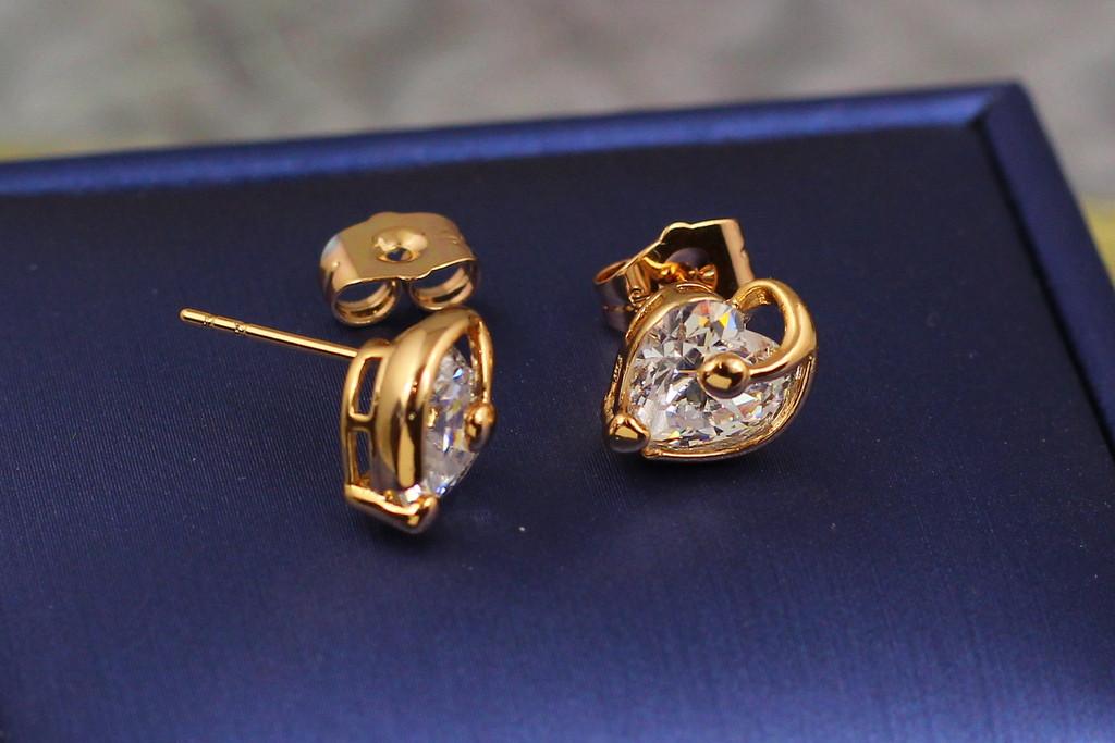 Сережки гвоздики Xuping Jewelry Кришталеве серце 11 мм Золотистий